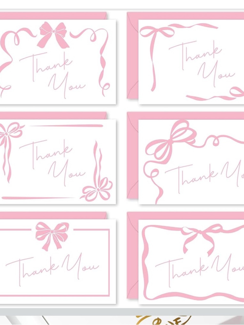 Pink Ribbon Thank You Cards - Set of Elegant Notecards